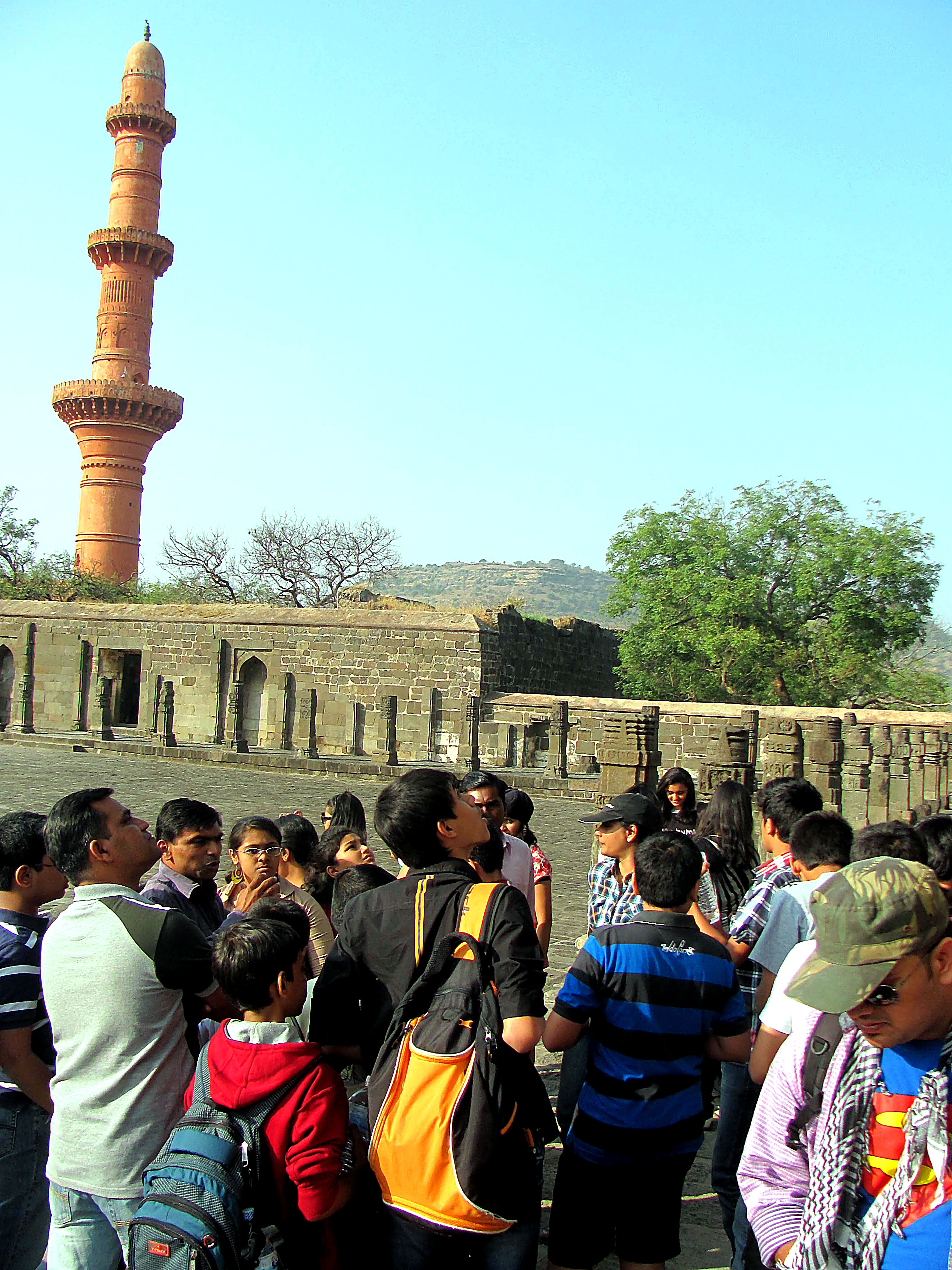 Students at a historic cave complex