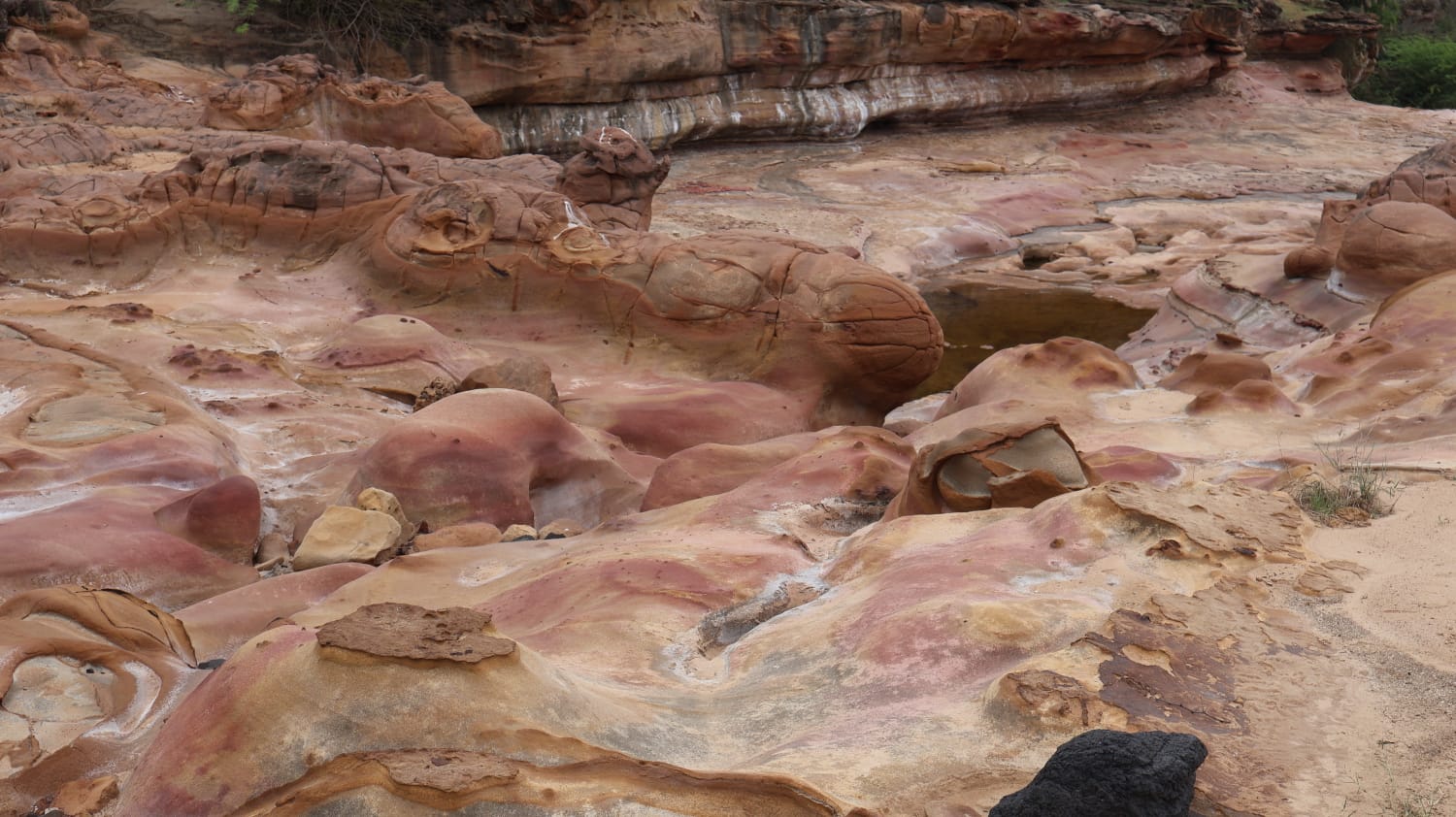 Colourful eroded sandstone beds seen on a History & Archaeology field visit