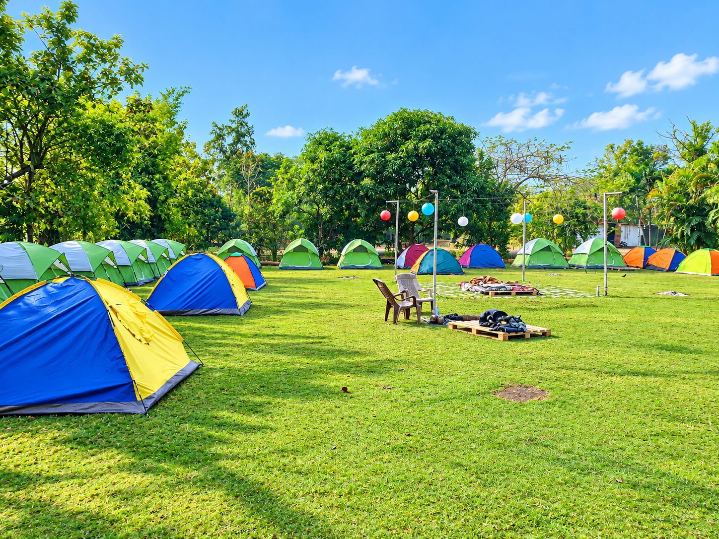 Tents set up for an on-campus camp module